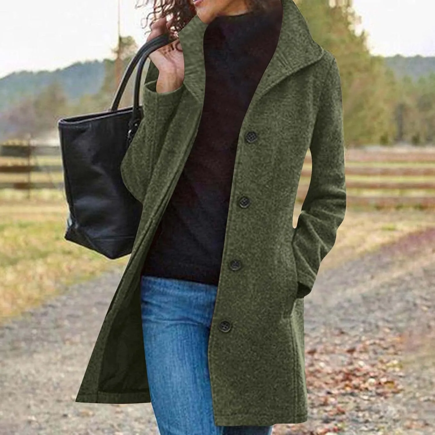 Wool Peacoats for Women 2024 Casual Single Breasted Mid-Length Jackets Coat Fall Winter Lapel Neck Windbreaker Trench Coats