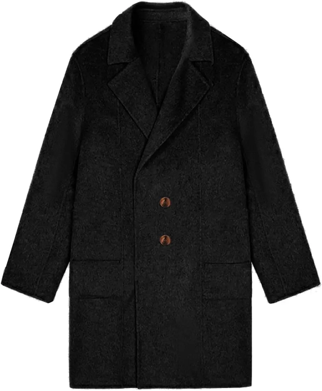 Wool Trench Coat for Women Double Breasted Mid-Long Pea Coat Lapel Collar Winter Peacoat Overcoats with Pockets