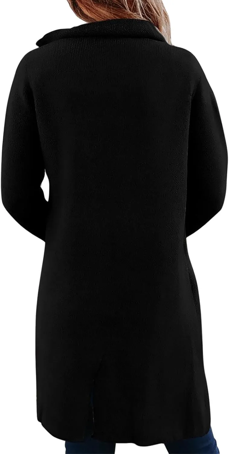 Wool Trench Coat for Women Double Breasted Mid-Long Pea Coat Lapel Collar Winter Peacoat Overcoats with Pockets