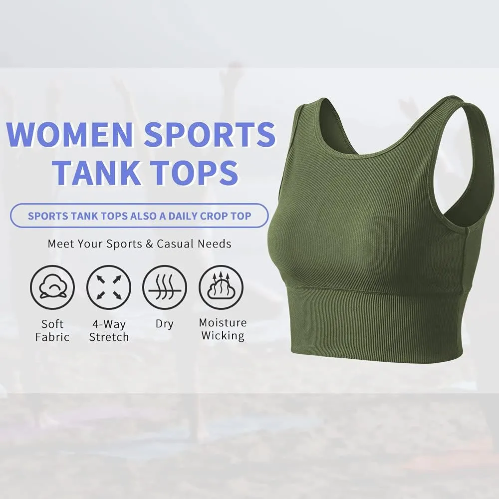 Workout Crop Tank Tops for Women Solid Comfort Sleeveless Shirts for Casual Sports Fitness Yoga Reversible Ribbed Tops