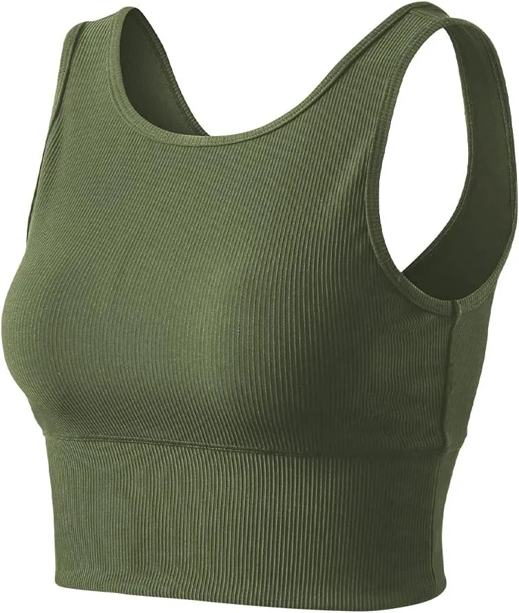 Workout Crop Tank Tops for Women Solid Comfort Sleeveless Shirts for Casual Sports Fitness Yoga Reversible Ribbed Tops