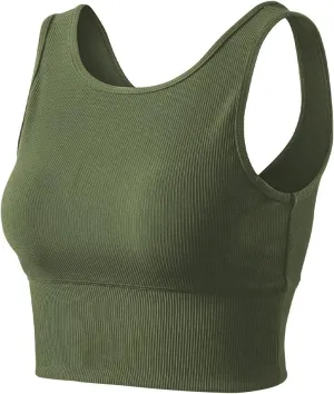 Workout Crop Tank Tops for Women Solid Comfort Sleeveless Shirts for Casual Sports Fitness Yoga Reversible Ribbed Tops