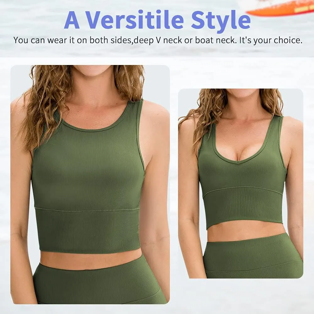 Workout Crop Tank Tops for Women Solid Comfort Sleeveless Shirts for Casual Sports Fitness Yoga Reversible Ribbed Tops