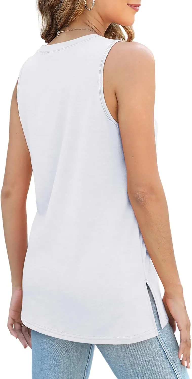 XIEERDUO Womens Tank Tops Crewneck Loose Fit Basic Casual Summer Side Split Sleeveless Shirts