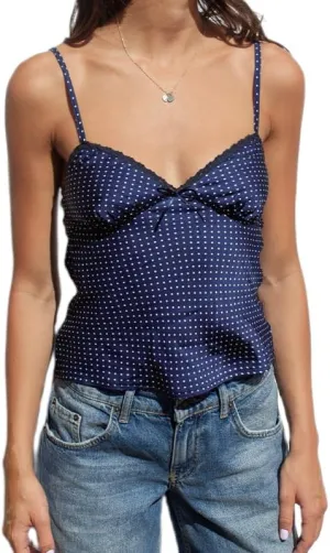 Y2K Vintage Polka Dot Mesh Camisole Spaghetti Strap V Neck Crop Tank Tops Lace Trim Backless Print Cami Sexy Streetwear