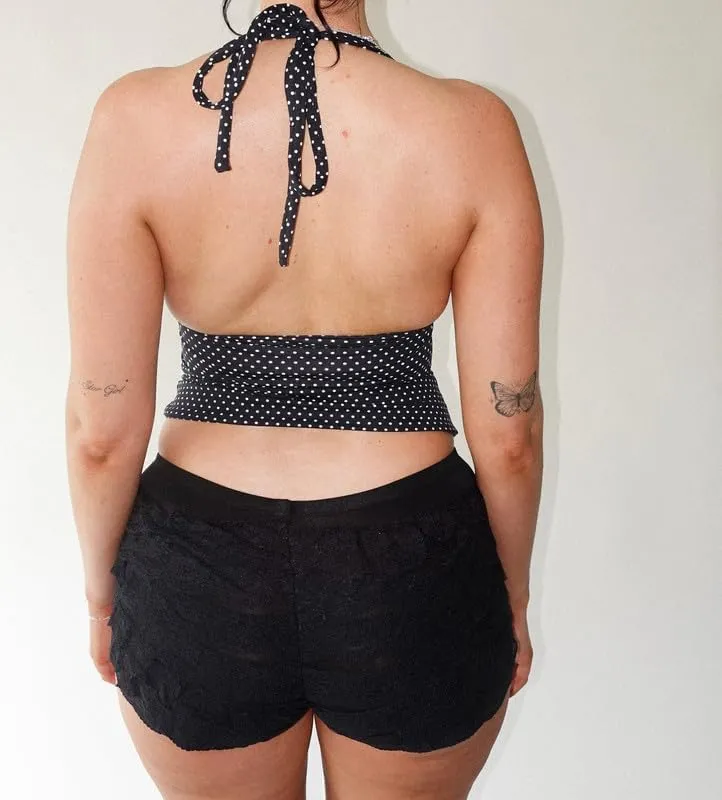 Y2K Vintage Polka Dot Mesh Camisole Spaghetti Strap V Neck Crop Tank Tops Lace Trim Backless Print Cami Sexy Streetwear