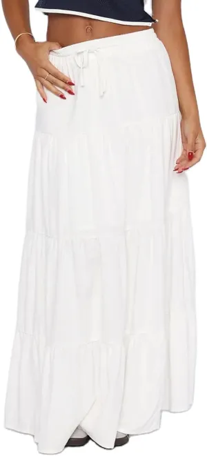 Y2k Women Boho Tiered Maxi Skirt Ruffle Pleated A Line Flowy Long Skirts Elastic Waist Beach Midi Skirt Casual