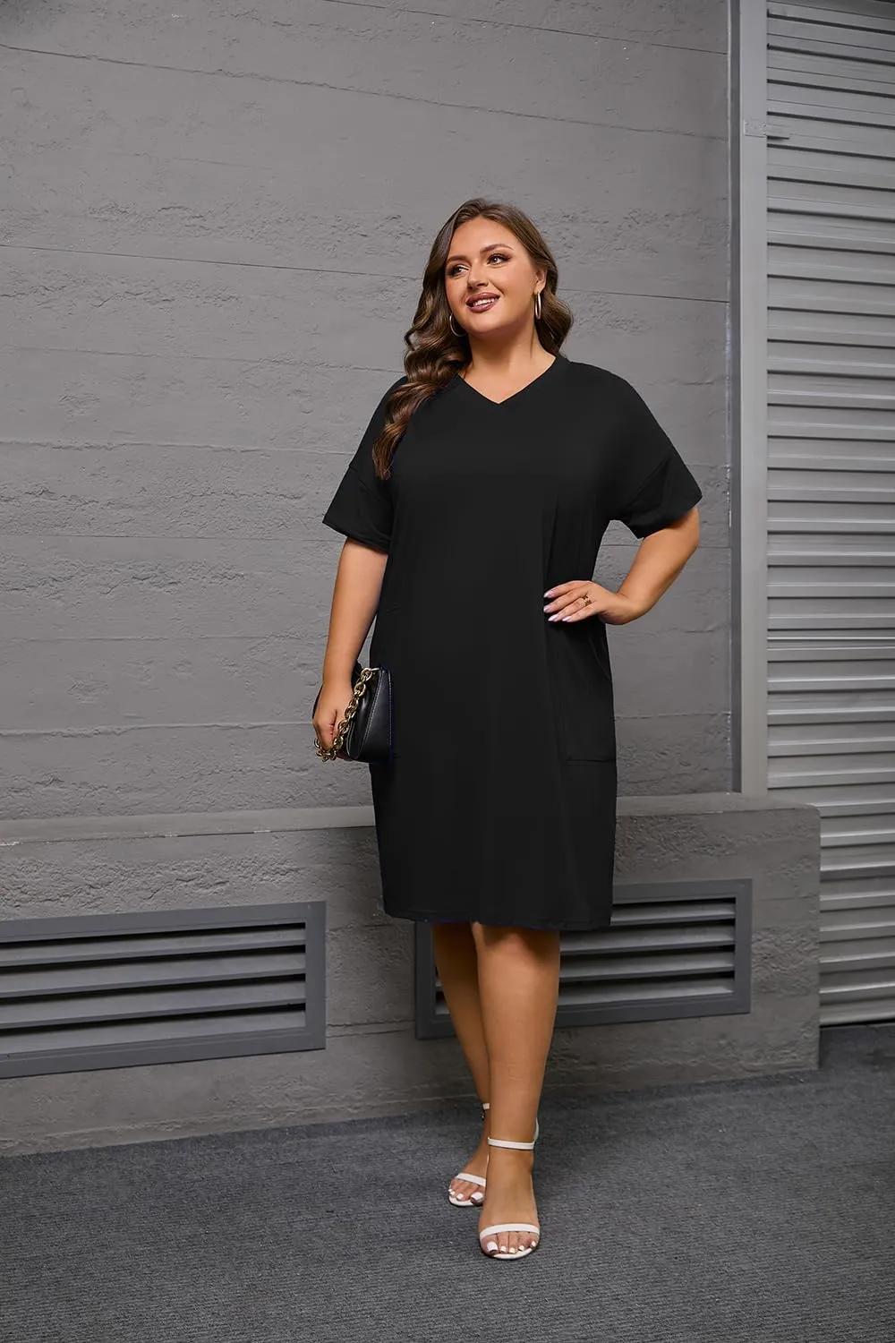 YeGine Women's Plus Size Casual Midi Dresses Short Sleeve T Shirt Dress with Pockets