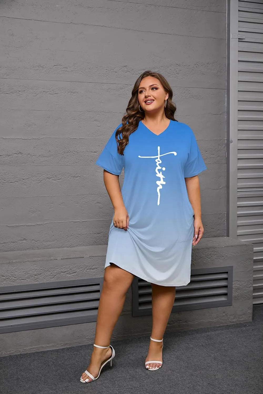 YeGine Women's Plus Size Casual Midi Dresses Short Sleeve T Shirt Dress with Pockets
