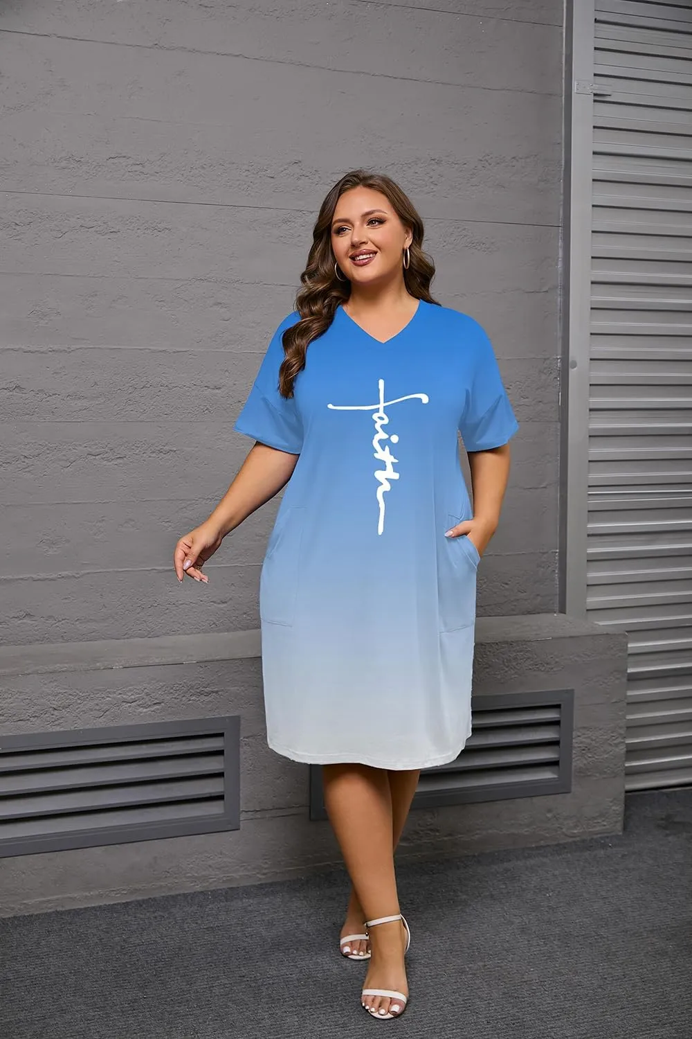 YeGine Women's Plus Size Casual Midi Dresses Short Sleeve T Shirt Dress with Pockets