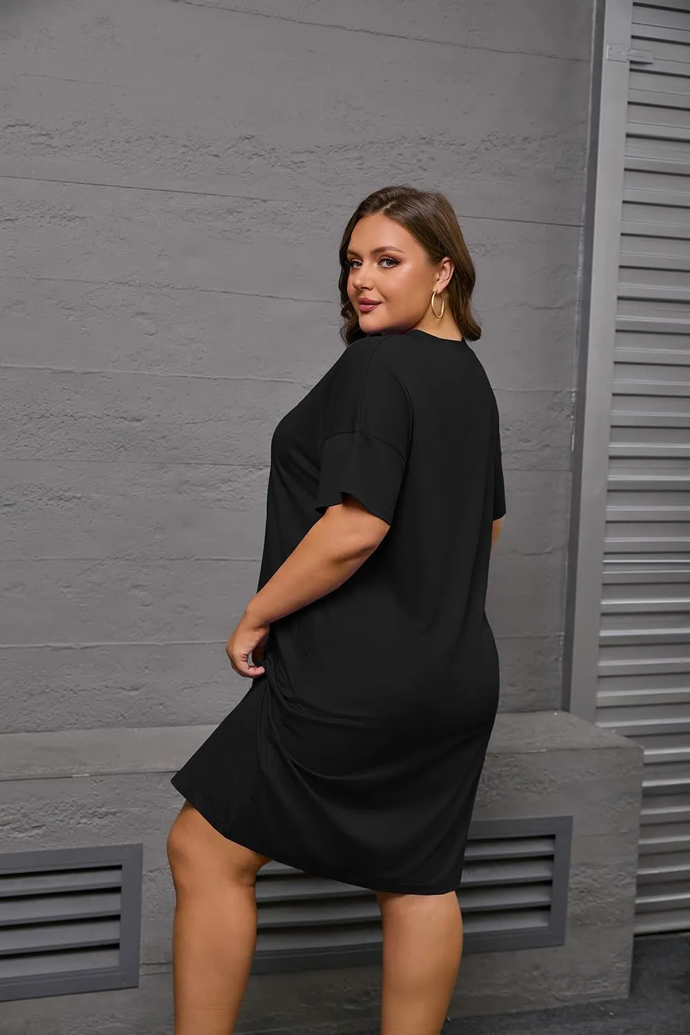 YeGine Women's Plus Size Casual Midi Dresses Short Sleeve T Shirt Dress with Pockets