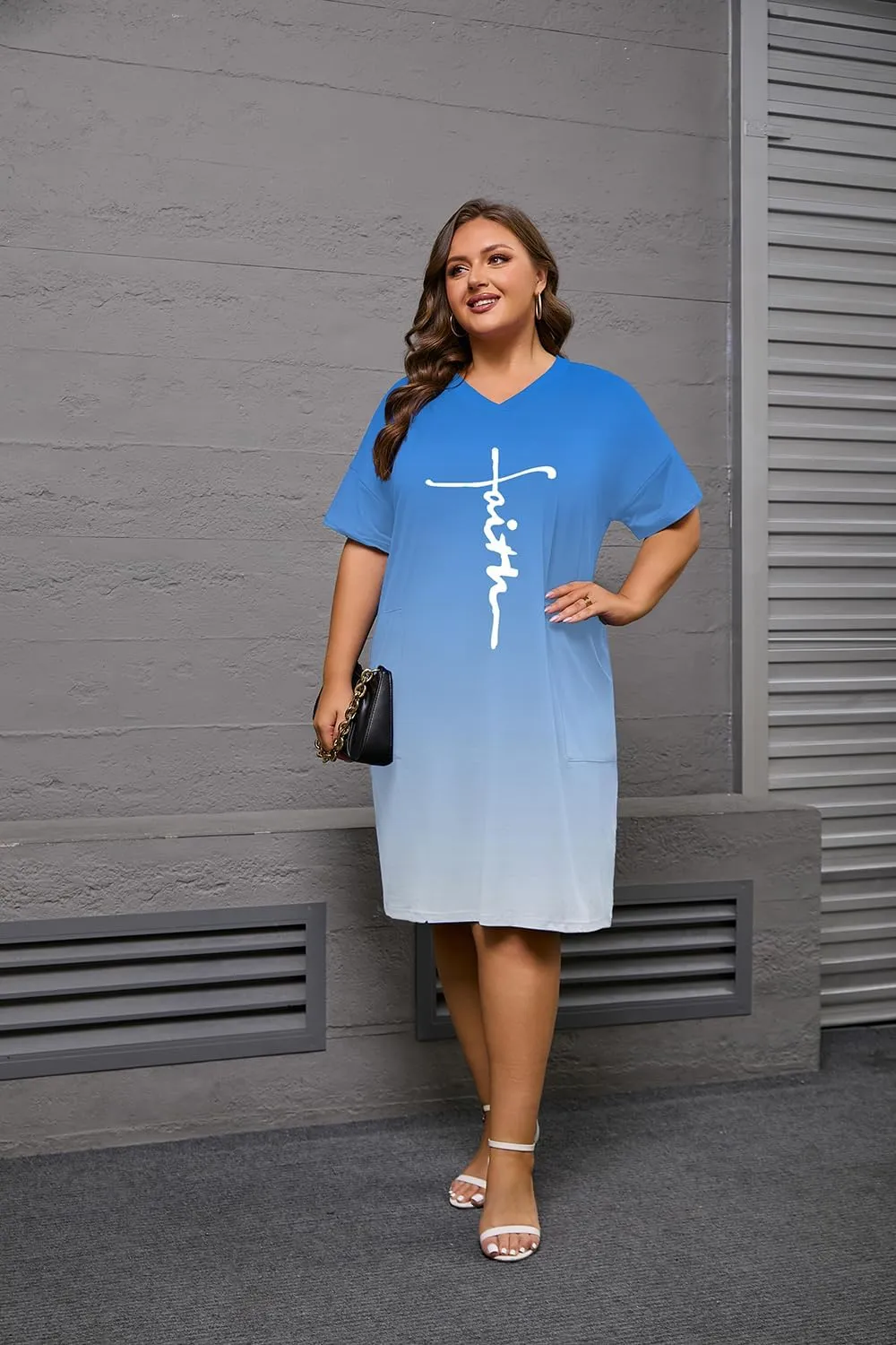 YeGine Women's Plus Size Casual Midi Dresses Short Sleeve T Shirt Dress with Pockets