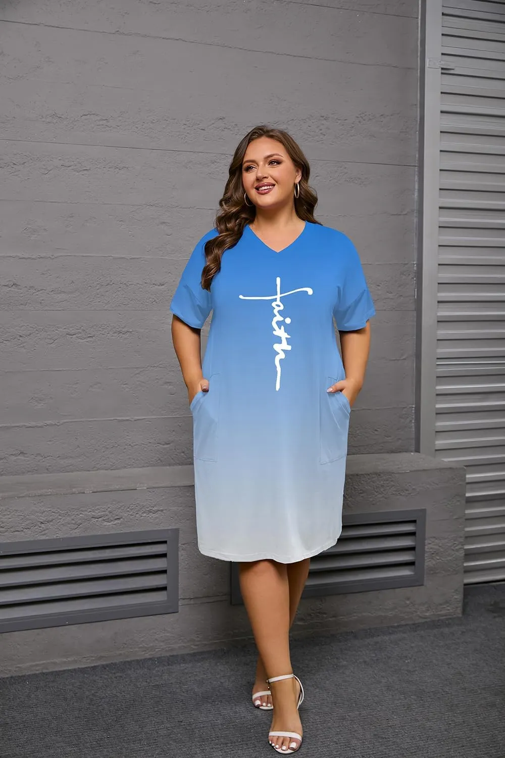 YeGine Women's Plus Size Casual Midi Dresses Short Sleeve T Shirt Dress with Pockets
