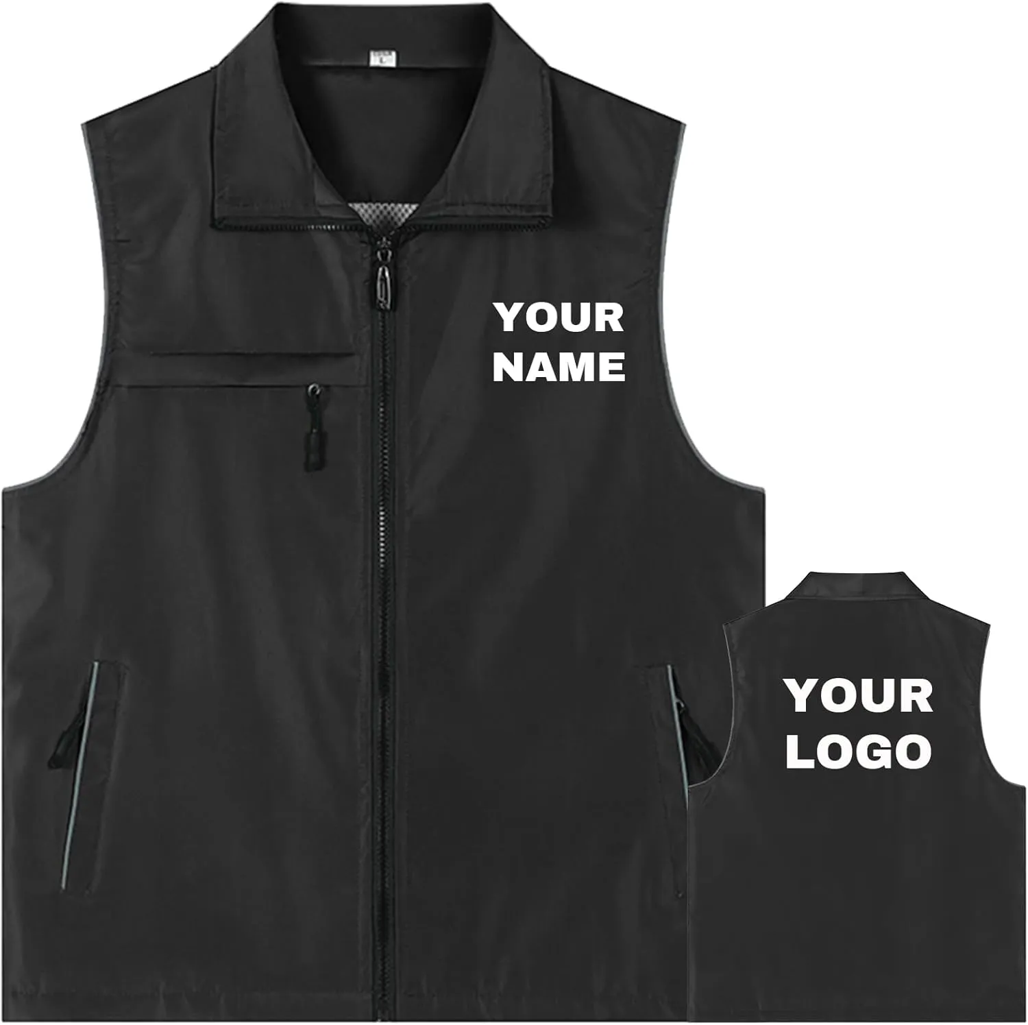YOWESHOP Reflective Lightweight Zip-Up Vest with Pockets for Outdoor Sports and Activities,Custom Logo Sleeveless Windbreaker
