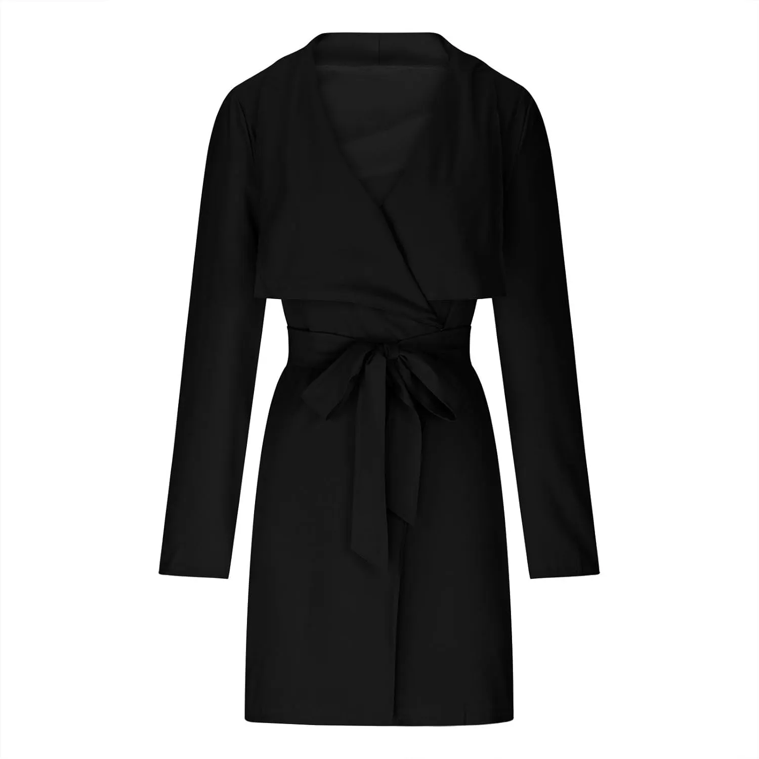 YRAETENM Lightweight Trench Coat Women Lapel Draped Open Front Thin Cardigan Long Sleeve Irregular Hem Outwear with Belt