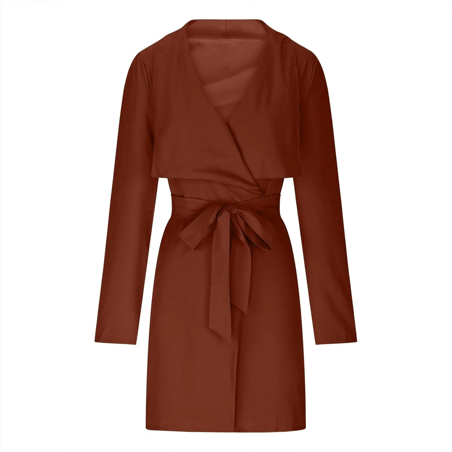 YRAETENM Lightweight Trench Coat Women Lapel Draped Open Front Thin Cardigan Long Sleeve Irregular Hem Outwear with Belt