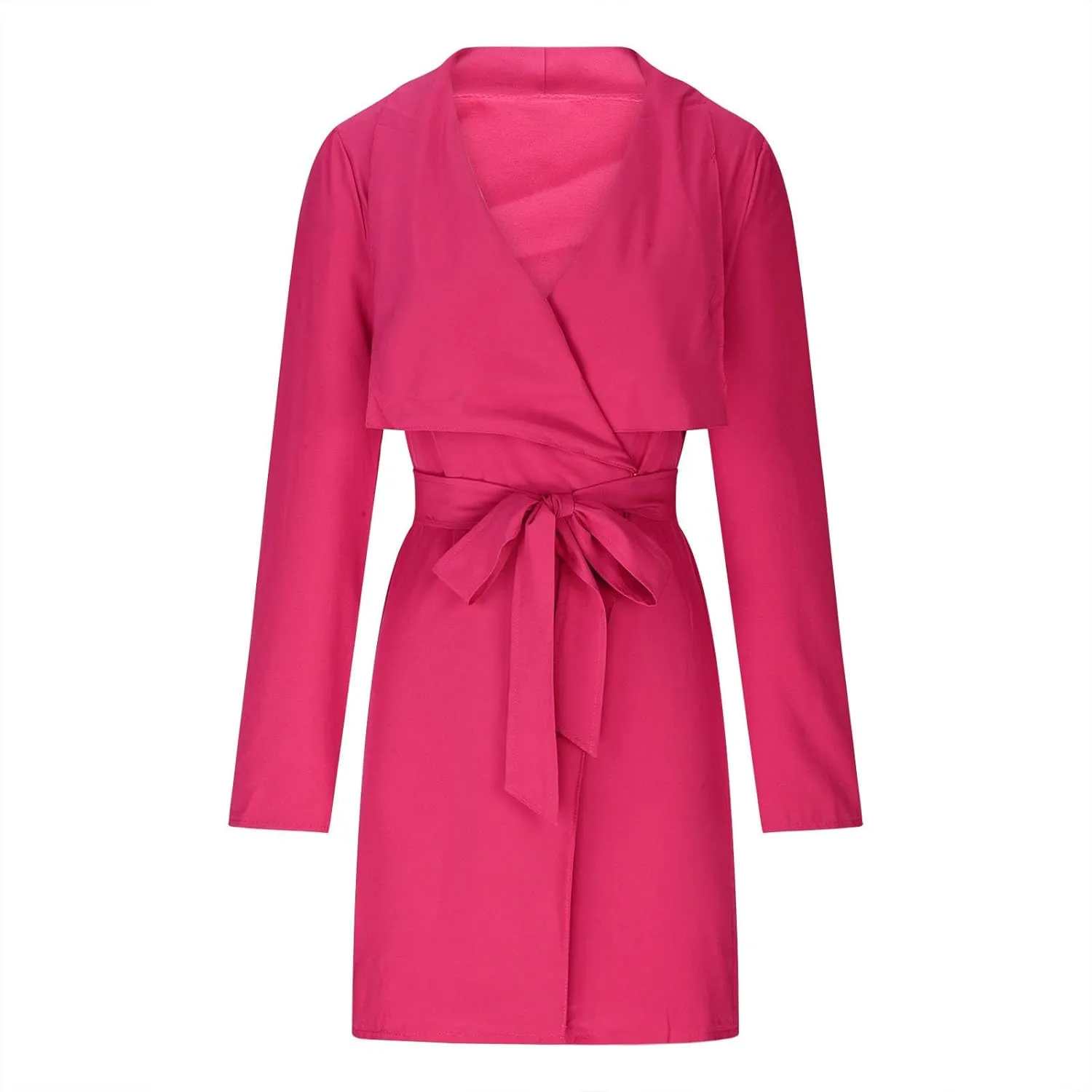YRAETENM Lightweight Trench Coat Women Lapel Draped Open Front Thin Cardigan Long Sleeve Irregular Hem Outwear with Belt