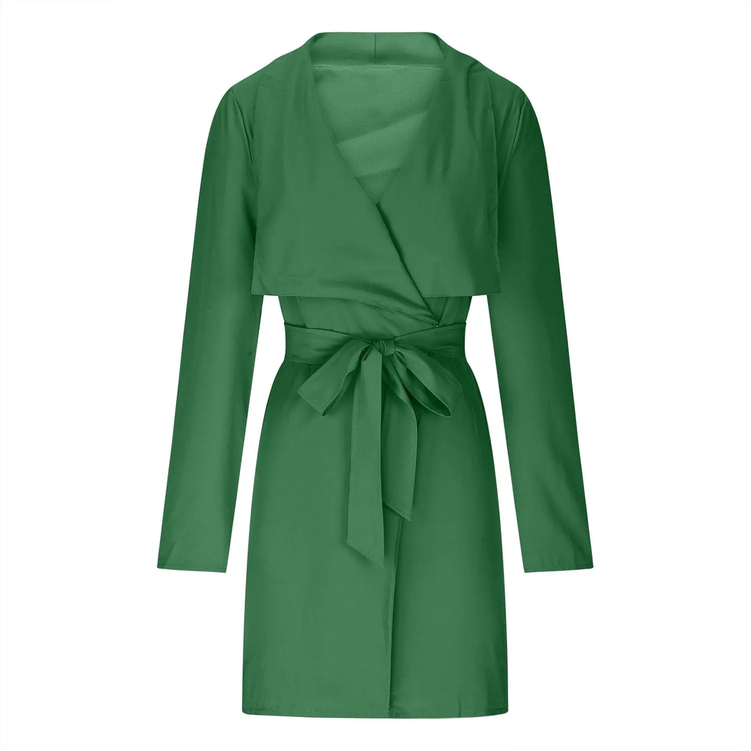 YRAETENM Lightweight Trench Coat Women Lapel Draped Open Front Thin Cardigan Long Sleeve Irregular Hem Outwear with Belt