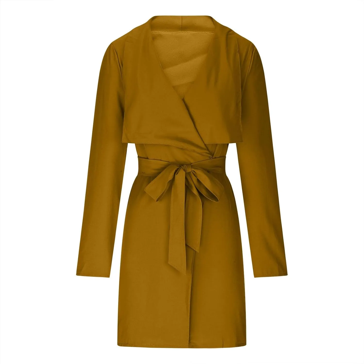 YRAETENM Lightweight Trench Coat Women Lapel Draped Open Front Thin Cardigan Long Sleeve Irregular Hem Outwear with Belt