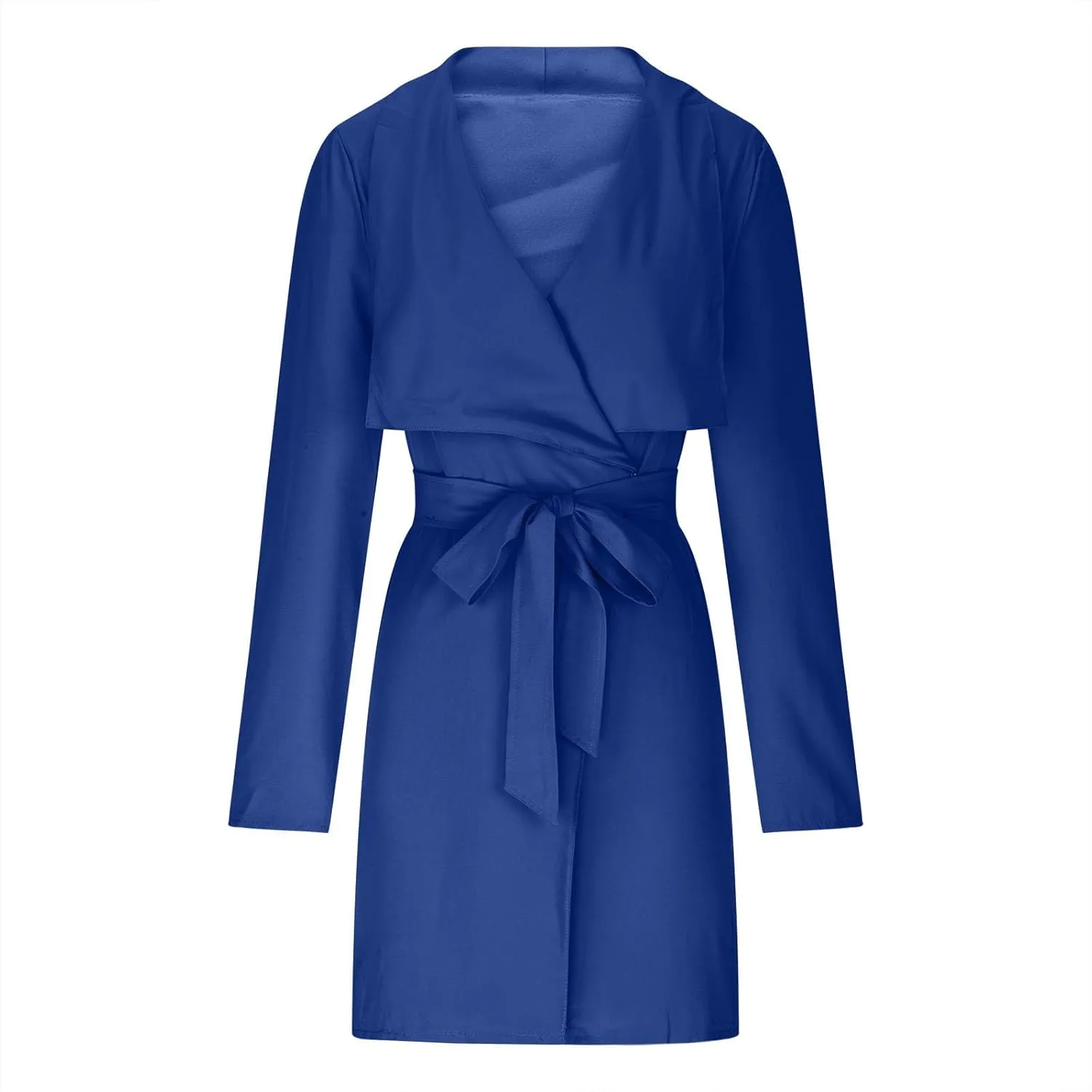 YRAETENM Lightweight Trench Coat Women Lapel Draped Open Front Thin Cardigan Long Sleeve Irregular Hem Outwear with Belt