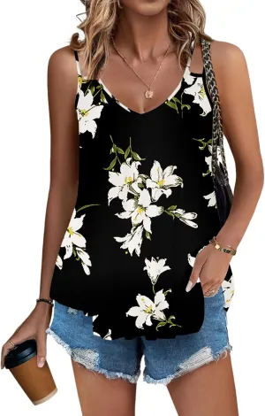 Zeagoo Women Flowy Tank Tops Casual Summer Floral Tops Sexy Spaghetti Strap V Neck Sleeveless Tunic Camisoles