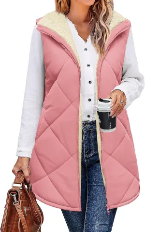 Zeagoo Womens 2025 Reversible Vest Sleeveless Fleece Jacket Double Zip Up Long Warm Winter Coat Outerwear with Pockets