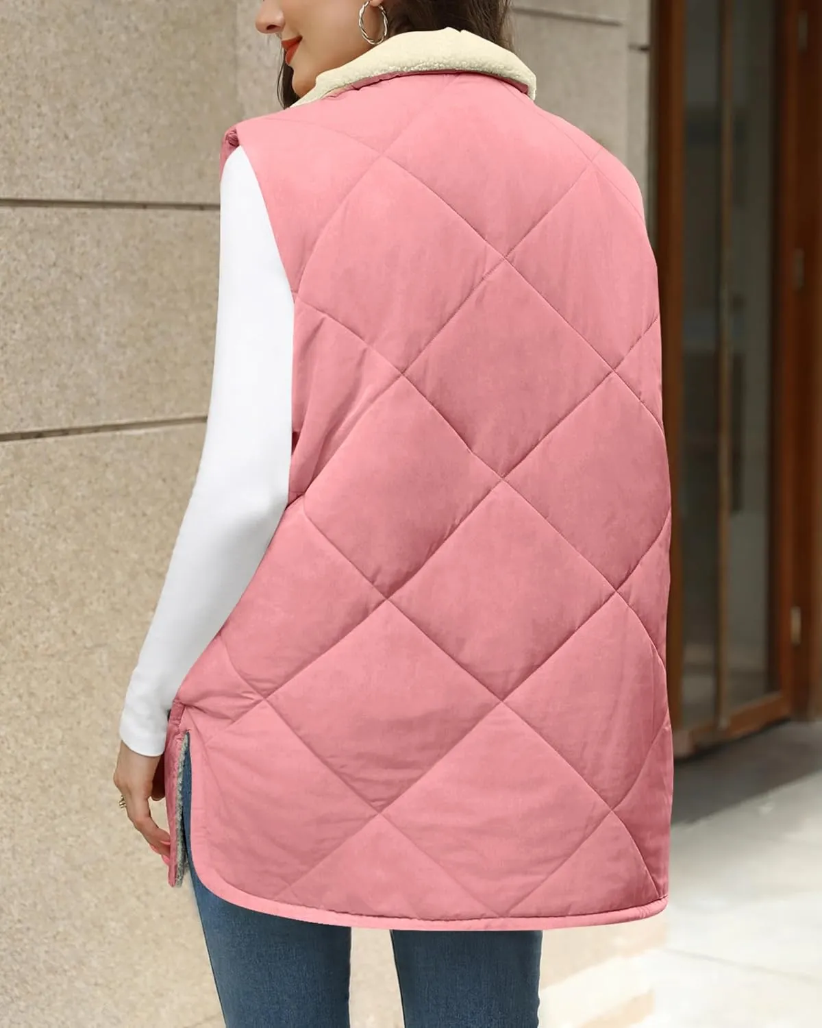 Zeagoo Womens 2025 Reversible Vest Sleeveless Fleece Jacket Double Zip Up Long Warm Winter Coat Outerwear with Pockets