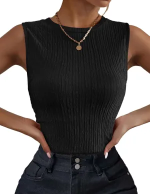 Zeagoo Women's High Neck Tank Top 2025 Summer Casual Ribbed Knit Slim Fitted Basic Textured Sleeveless Shirts
