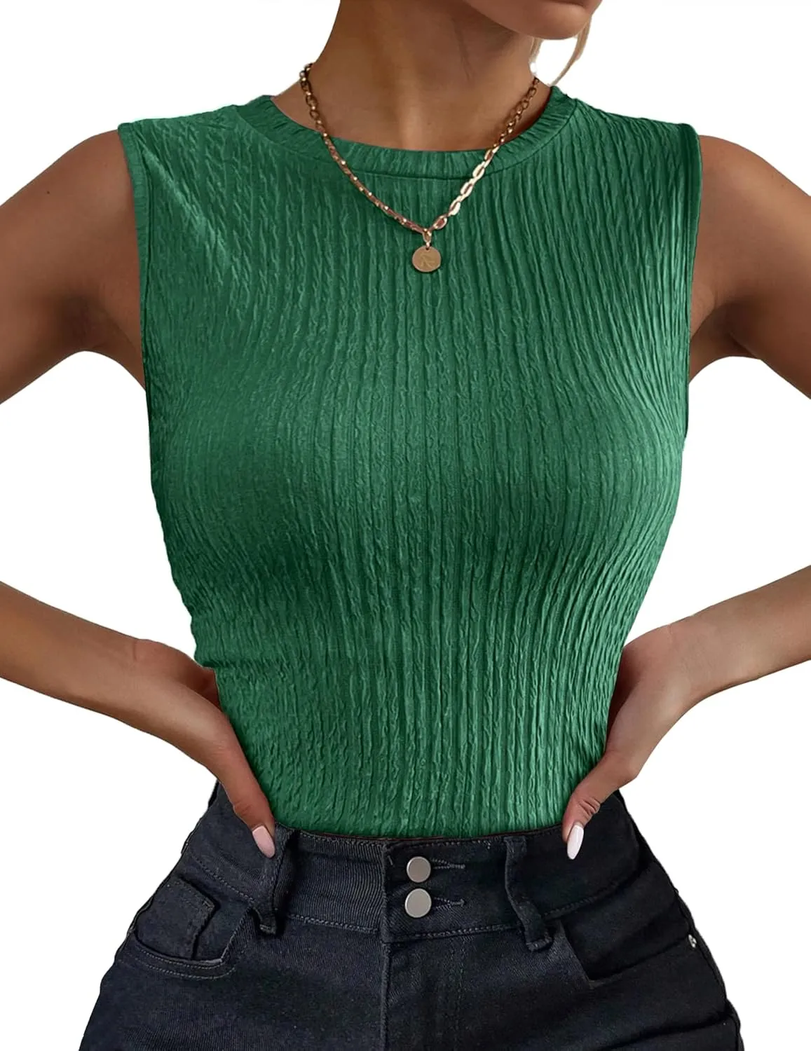 Zeagoo Women's High Neck Tank Top 2025 Summer Casual Ribbed Knit Slim Fitted Basic Textured Sleeveless Shirts