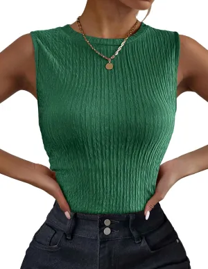 Zeagoo Women's High Neck Tank Top 2025 Summer Casual Ribbed Knit Slim Fitted Basic Textured Sleeveless Shirts