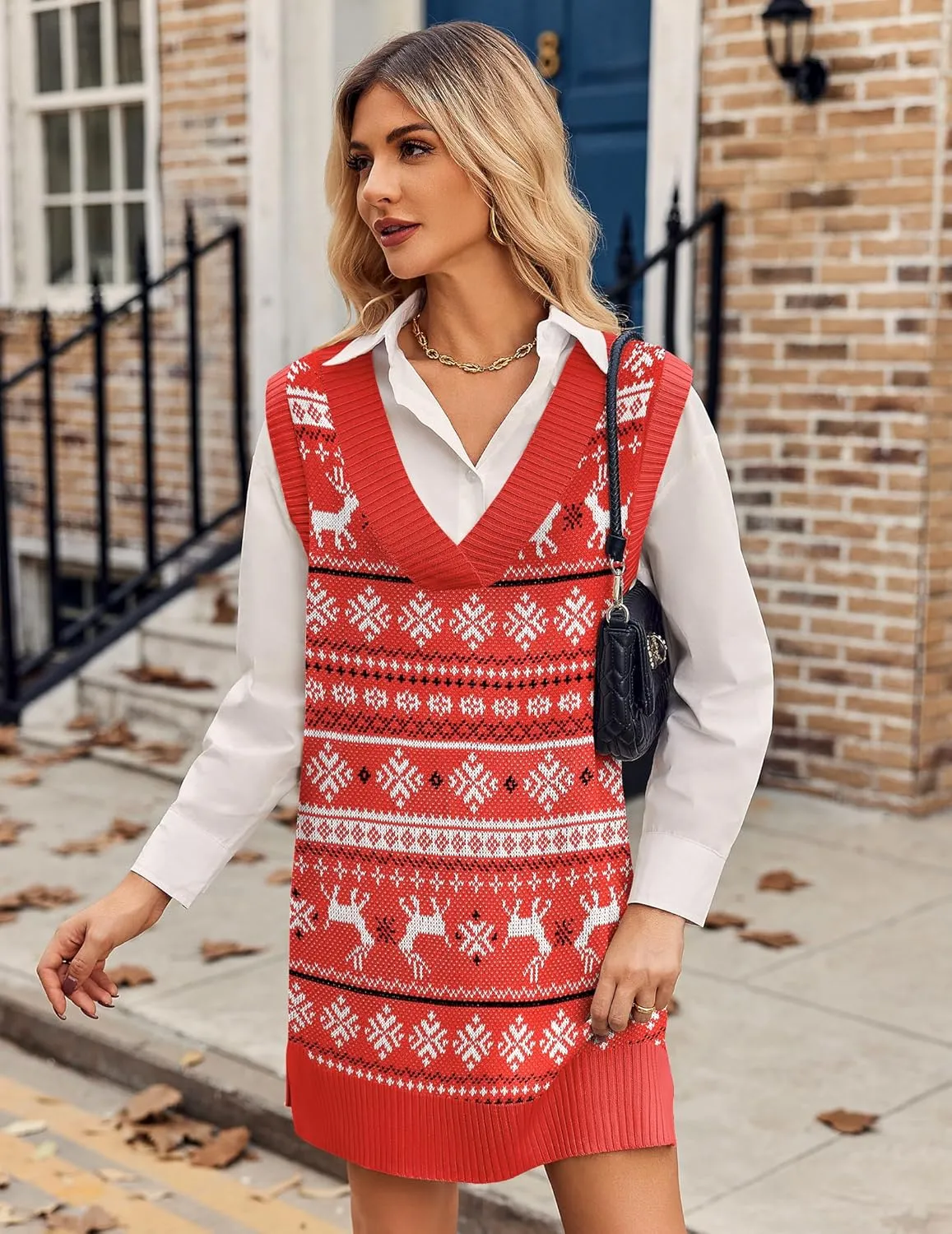 Zeagoo Women's Oversized Sweater Vest Dress V Neck Knit Pullover Sweater Vest Sleeveless Sweater Loose Casual Vest Dress