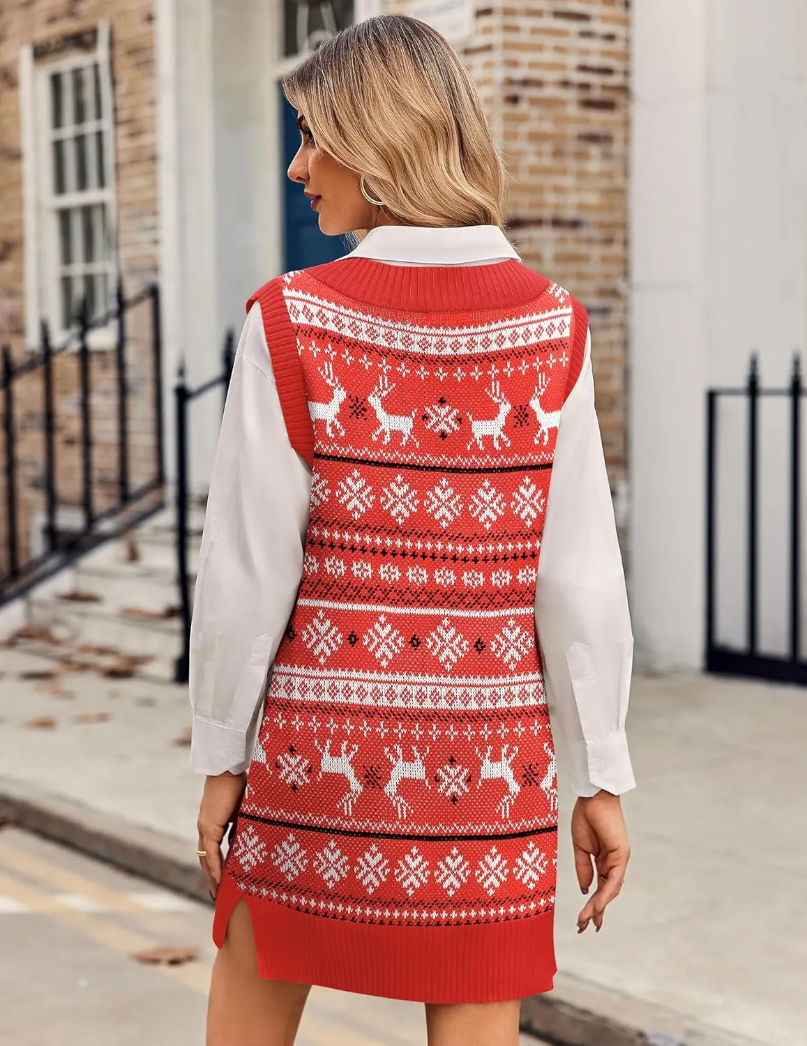 Zeagoo Women's Oversized Sweater Vest Dress V Neck Knit Pullover Sweater Vest Sleeveless Sweater Loose Casual Vest Dress