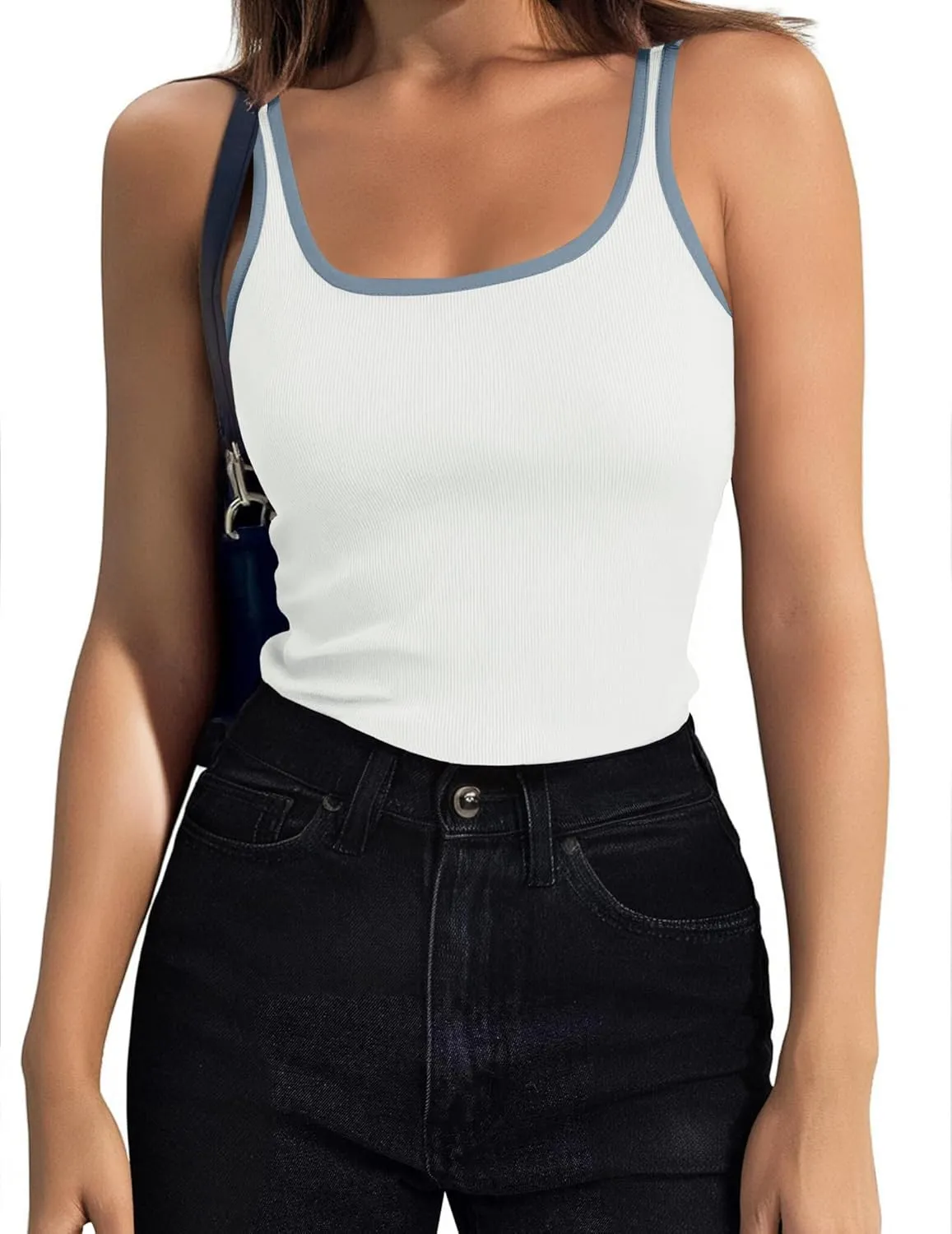 Zeagoo Womens Ribbed Tank Tops Square Neck Summer Tops Slim Fitted Spaghetti Strap Camisole Basic Sleeveless Layering Shirts