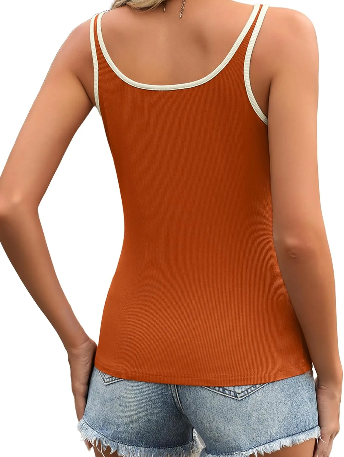 Zeagoo Womens Ribbed Tank Tops Square Neck Summer Tops Slim Fitted Spaghetti Strap Camisole Basic Sleeveless Layering Shirts