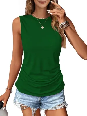 Zeagoo Womens Ruched Tank Tops Summer Dressy Casual Crewneck Sleeveless Shirts S-XXL