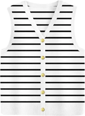 Zeagoo Womens Sweater Vest V Neck Button Down Shirts Trendy Knit Sleeveless Cardigan Top Shirt S-XXL