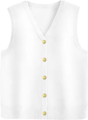 Zeagoo Womens Sweater Vest V Neck Button Down Shirts Trendy Knit Sleeveless Cardigan Top Shirt S-XXL