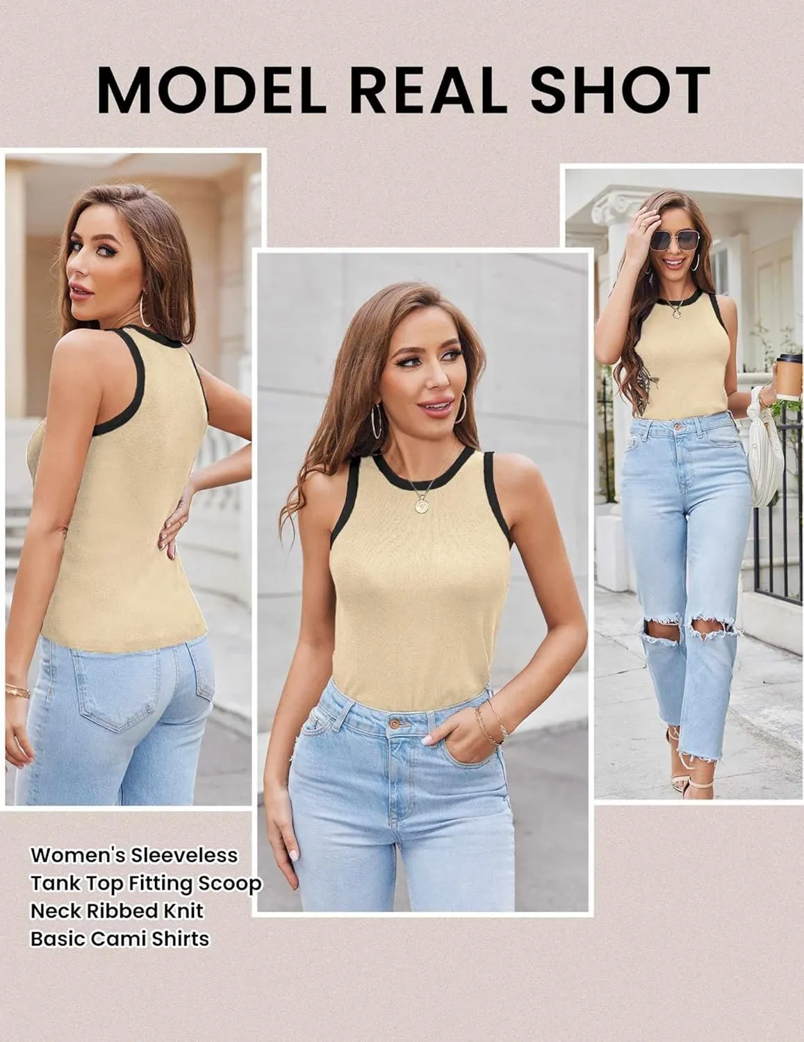 Zeagoo Womens Tank Top Racerback Crowl Neck Casual Basic Ribbed Knit Fitted Sleeveless Shirts S-XXL