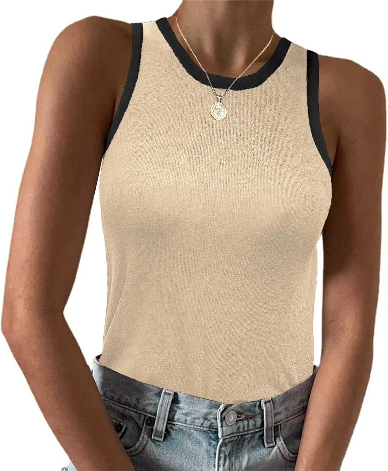 Zeagoo Womens Tank Top Racerback Crowl Neck Casual Basic Ribbed Knit Fitted Sleeveless Shirts S-XXL