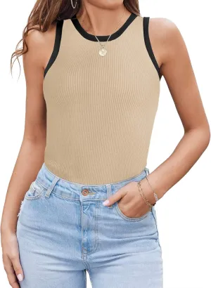 Zeagoo Womens Tank Top Racerback Crowl Neck Casual Basic Ribbed Knit Fitted Sleeveless Shirts S-XXL