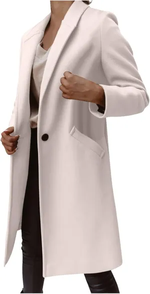 ZEFOTIM Trench Coat Women,Ladies Elegant Lapel Solid Button Down Blazer Casual Work Wear Long Windbreaker Trench Coat