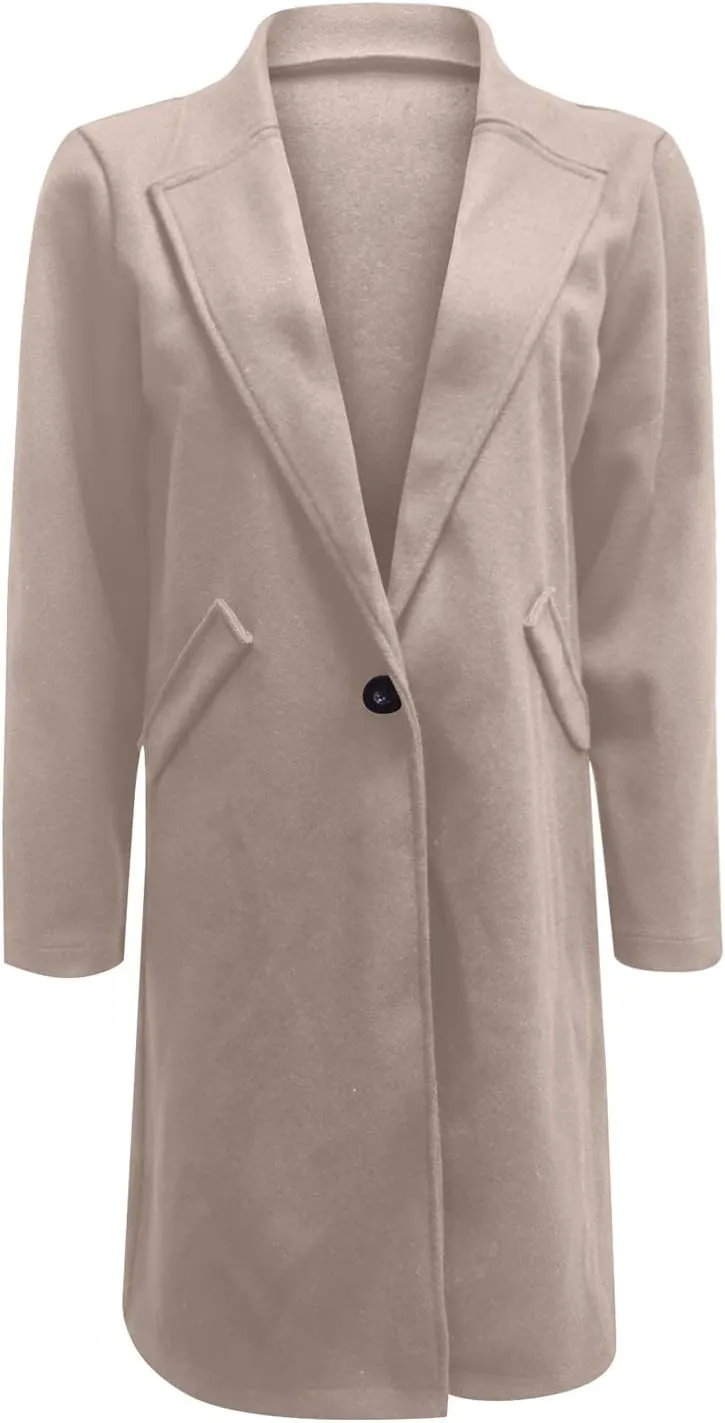 ZEFOTIM Trench Coat Women,Ladies Elegant Lapel Solid Button Down Blazer Casual Work Wear Long Windbreaker Trench Coat