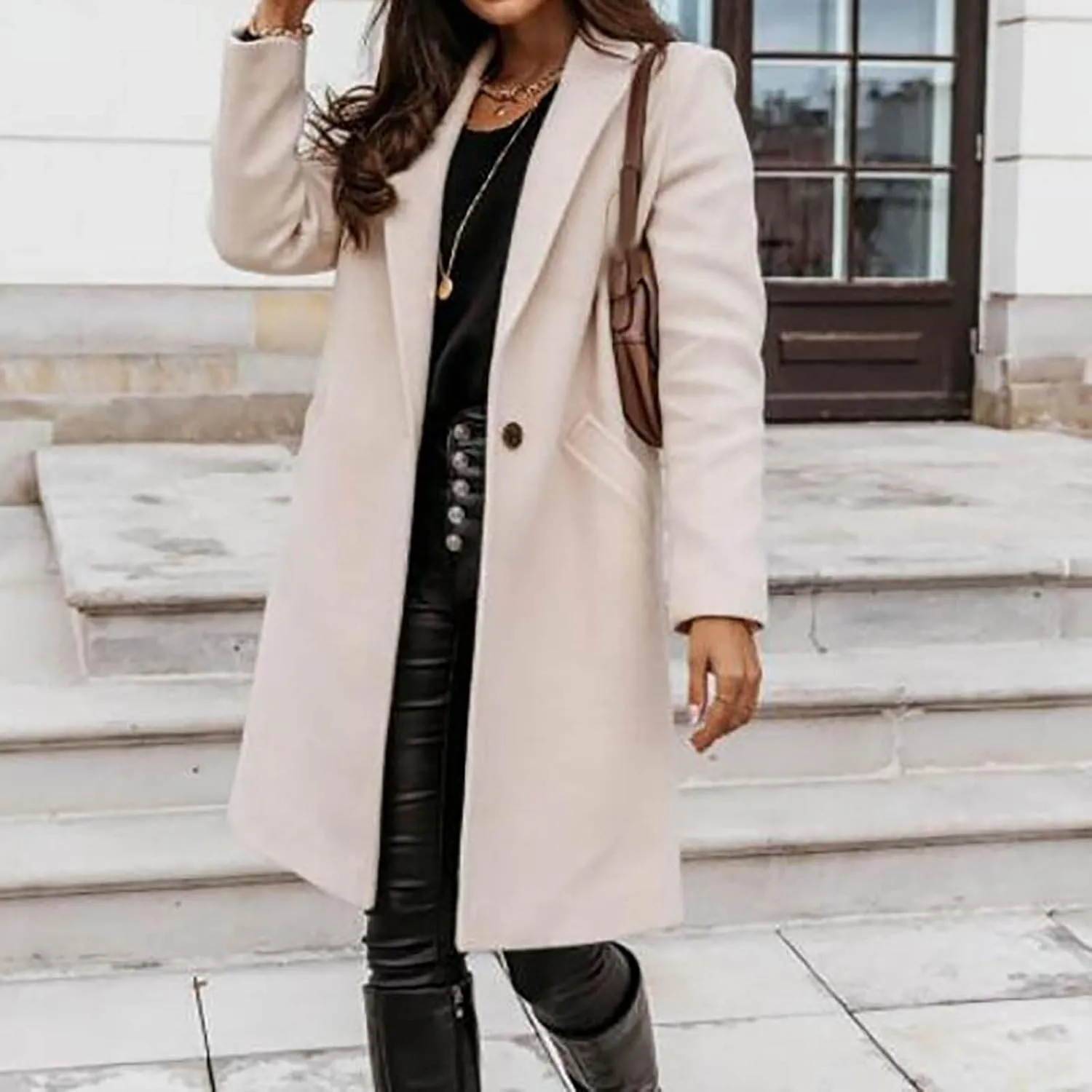 ZEFOTIM Trench Coat Women,Ladies Elegant Lapel Solid Button Down Blazer Casual Work Wear Long Windbreaker Trench Coat