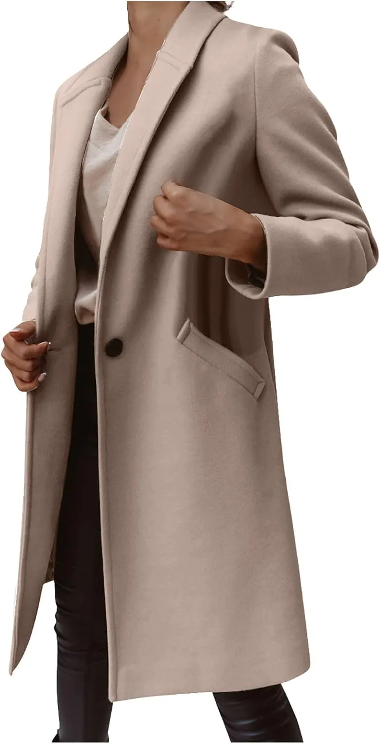 ZEFOTIM Trench Coat Women,Ladies Elegant Lapel Solid Button Down Blazer Casual Work Wear Long Windbreaker Trench Coat