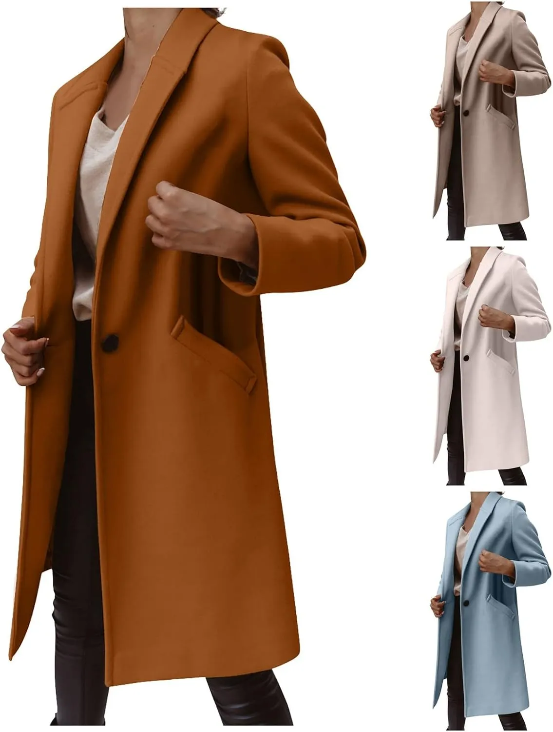 ZEFOTIM Trench Coat Women,Ladies Elegant Lapel Solid Button Down Blazer Casual Work Wear Long Windbreaker Trench Coat