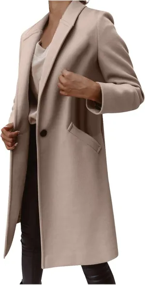 ZEFOTIM Trench Coat Women,Ladies Elegant Lapel Solid Button Down Blazer Casual Work Wear Long Windbreaker Trench Coat