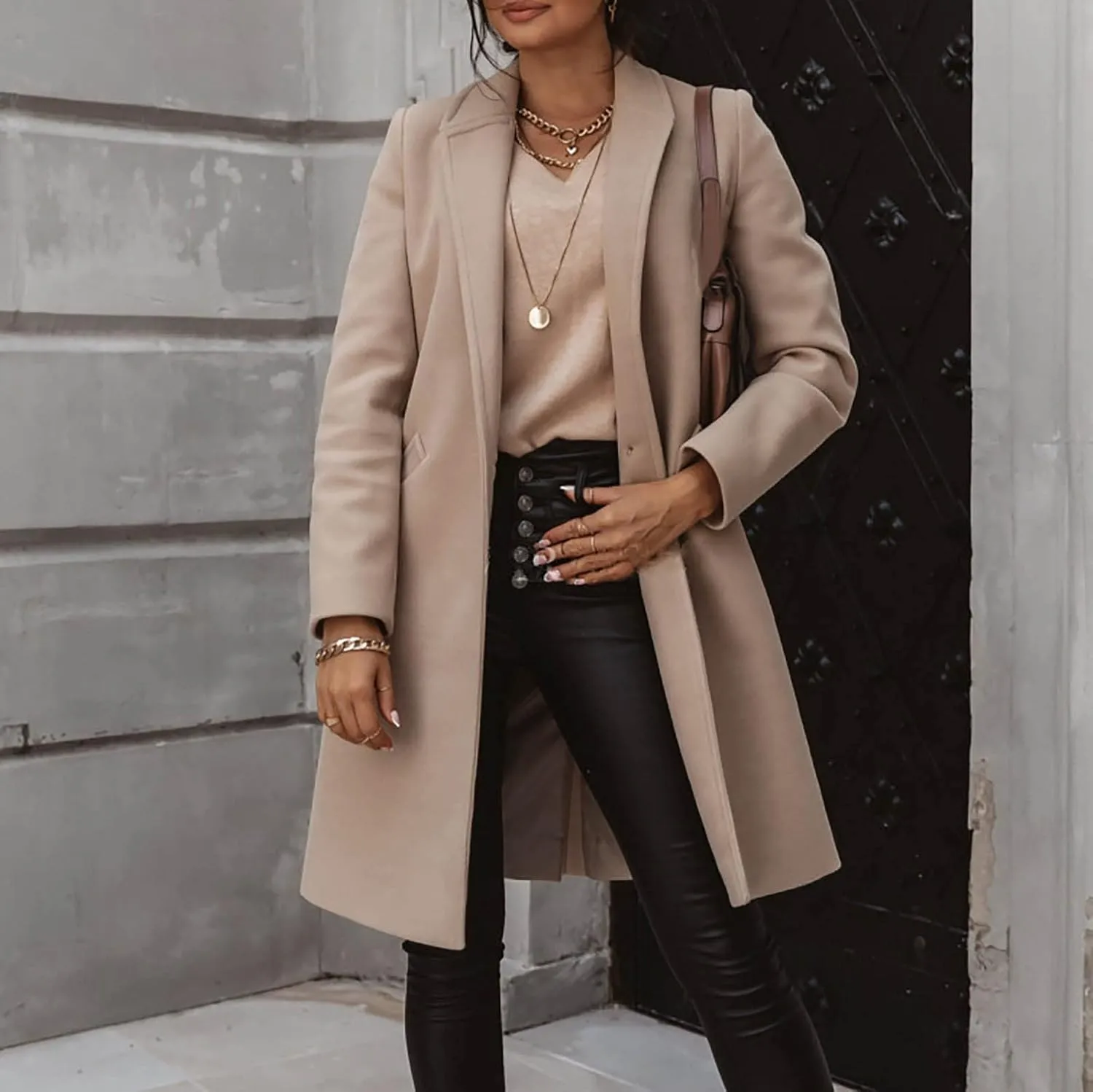 ZEFOTIM Trench Coat Women,Ladies Elegant Lapel Solid Button Down Blazer Casual Work Wear Long Windbreaker Trench Coat