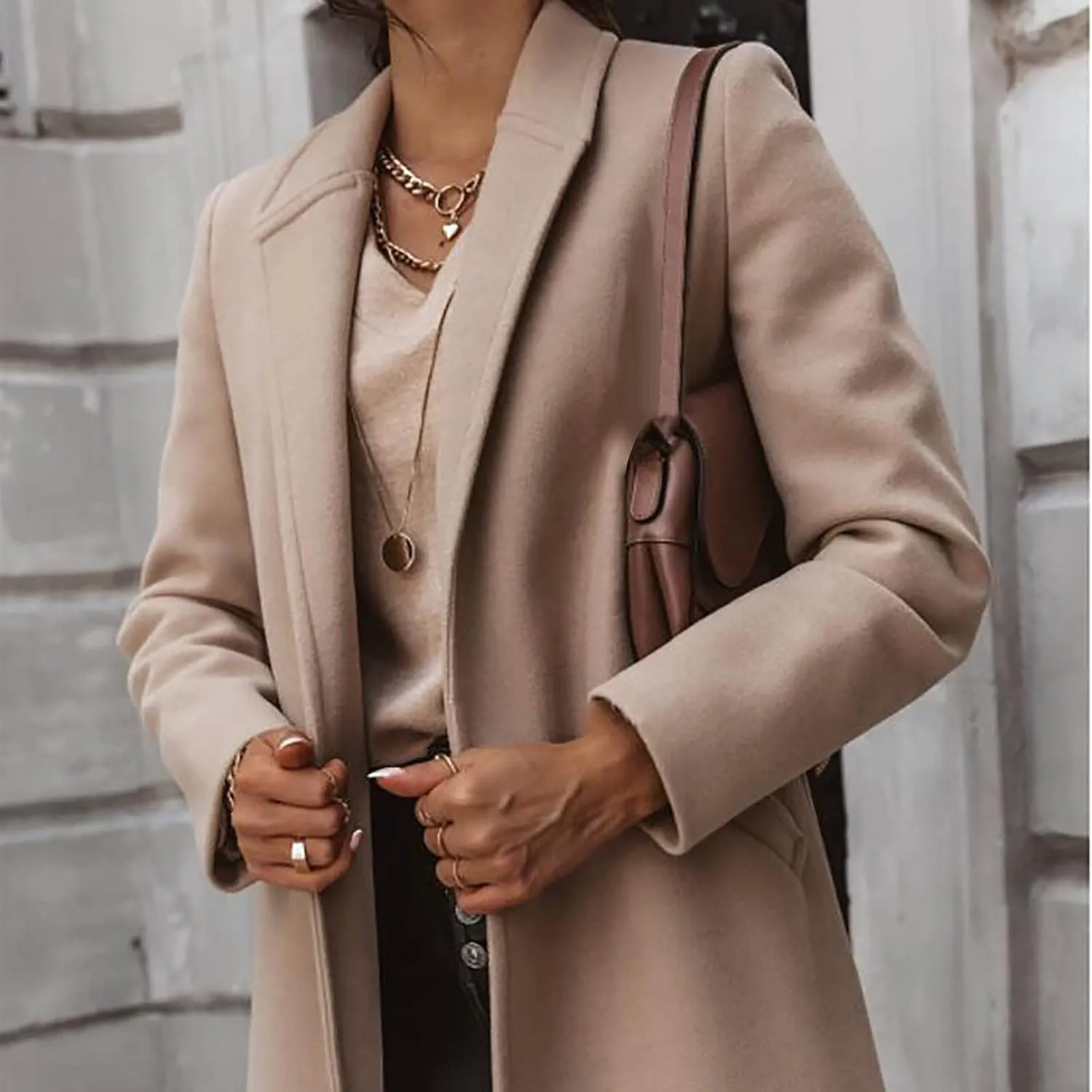 ZEFOTIM Trench Coat Women,Ladies Elegant Lapel Solid Button Down Blazer Casual Work Wear Long Windbreaker Trench Coat