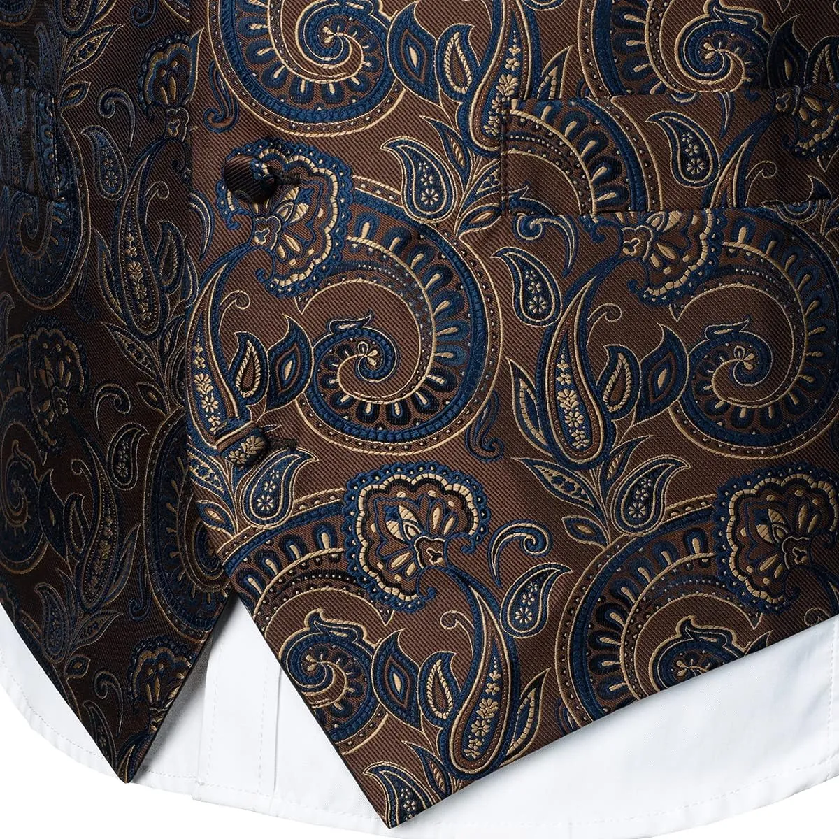 ZEROYAA Mens Classic 3pc Jacquard Paisley Vest Set Necktie Pocket Square Waistcoat for Suit or Tuxedo