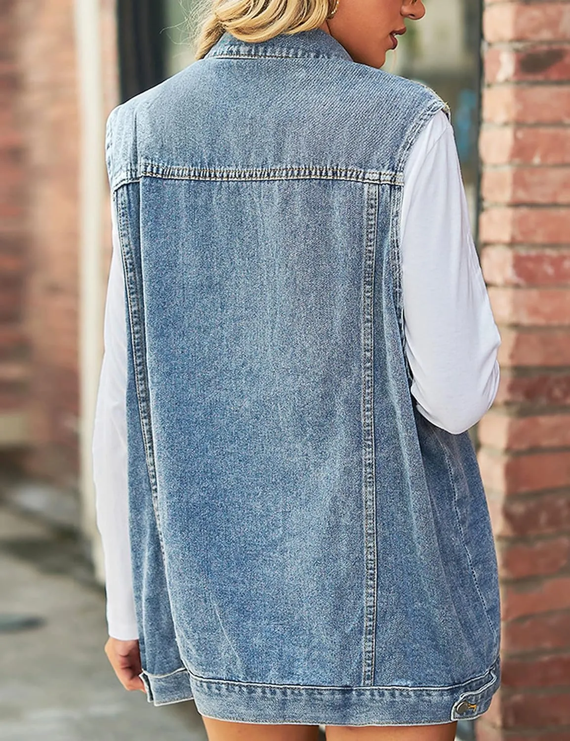 Zontroldy Denim Jean Vest for Women Sleeveless Oversized Button Down Denim Jean Vest Waistcoat Shacket Jacket